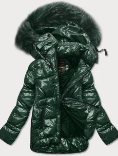 Tmavě zelená lakovaná prošívaná dámská bunda (7697)