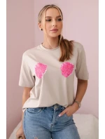 Bavlněná halenka s květinovým potiskem béžový Bavlněná halenka s květinovým potiskem béžový