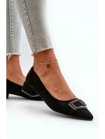 Lodičky na nízkém podpatku s ozdobou, Eco Suede S.Barski Černá Lodičky na nízkém podpatku s ozdobou, Eco Suede S.Barski Černá