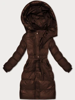 Prošívaná zimní bunda v čokoládové barvě s páskem J Style (5M3253-158)
