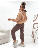 Hrubší dvoubarevná dámská tepláková souprava v čokoládové barvě (VE102) Hrubší dvoubarevná dámská tepláková souprava v čokoládové barvě (VE102)