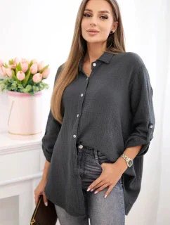 Bavlněná mušelínová košile Plus Size grafit