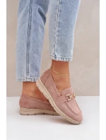 Dámské mokasíny s perforací a zlatým detailem a jutovým pletením růžové Lainer Dámské mokasíny s perforací a zlatým detailem a jutovým pletením růžové Lainer