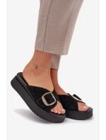 Dámské Semišové Pantofle S Přezkou Na Platformě Černé Zazoo 3019