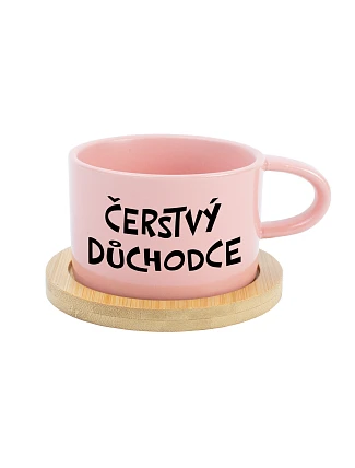 ČERSTVÝ DŮCHODCE - růžový hrníček makronka 200 ml ČERSTVÝ DŮCHODCE - růžový hrníček makronka 200 ml