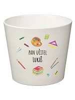 Bílý keramický květináč pro paní učitelku/pana učitele (pomůcky) - malý Bílý keramický květináč pro paní učitelku/pana učitele (pomůcky) - malý