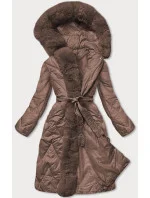 Hnědá dlouhá dámská prošívaná zimní bunda (fm11-3) Hnědá dlouhá dámská prošívaná zimní bunda (fm11-3)