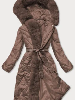 Hnědá dlouhá dámská prošívaná zimní bunda (fm11-3)
