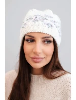 Dámská zimní čepice s norským vzorem a silným pletením K351 bílá+tmavě šedá