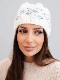 Dámská zimní čepice s norským vzorem a silným pletením K351 bílá+tmavě šedá