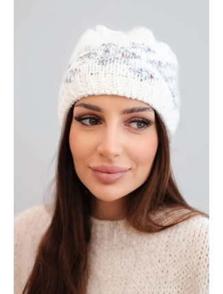 Dámská zimní čepice s norským vzorem a silným pletením K351 bílá+tmavě šedá