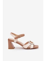 Kožené Elegantní Sandály Dámské Na Podpatku Béžové D&A MR38-570 Kožené Elegantní Sandály Dámské Na Podpatku Béžové D&A MR38-570