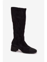 Dámské kozačky s ozdobou na kostku ekokůže Černé Ivanna