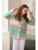 Růžovo-mátová dámská košilová bunda se stojáčkem (1132) Růžovo-mátová dámská košilová bunda se stojáčkem (1132)