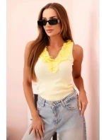 Dámská bavlněná bezrukávová blůza s volánem žlutá Dámská bavlněná bezrukávová blůza s volánem žlutá