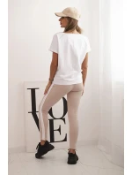 Dámský bavlněný komplet s tričkem a legínami s lampasem bílý