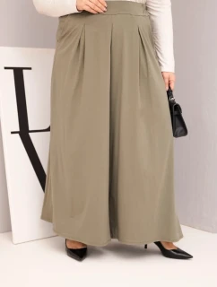 Dámské bavlněné kalhoty Plus Size s širokými nohavicemi a volným střihem khaki