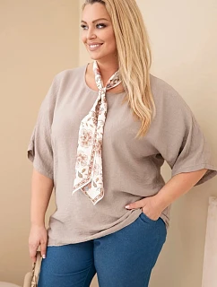 Dámská viskózová halenka plus size s krátkým rukávem a ozdobným šátkem fango