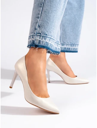 Stylové lodičky bílé dámské na jehlovém podpatku Stylové lodičky bílé dámské na jehlovém podpatku