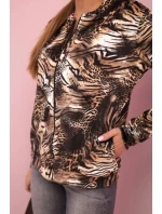 Dámská mikina se zvířecím potiskem na zip béžová