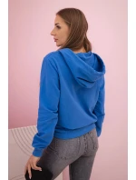 Dámská mikina z bavlny s kapucí a kapsami chabrová