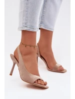 Dámské sandály na podpatku s eko semišem béžové Calvoria