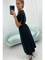 Dlouhé šaty s ozdobným páskem černé