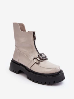 Dámské lakové boty na zip D&A MR870-94 Světle šedá