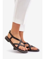 Kožené Ploché Sandály S Propletenými Pásky Zazoo 40429 Černé Kožené Ploché Sandály S Propletenými Pásky Zazoo 40429 Černé