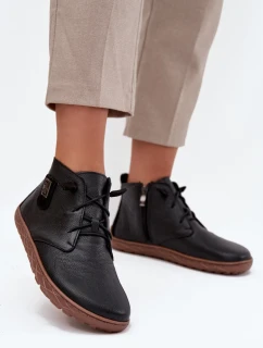 Kožené dámské polobotky Barefoot s ozdobným detailem Zazoo 30072 Černé
