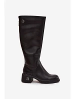 Kožené dámské kozačky na nízkém podpatku vyhřívané Vinceza 66823 černé