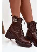 Kožené dámské workery na klocku s ozdobným detailem Artiker 57C0213 hnědé