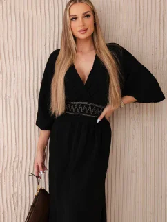 Mušelínové šaty s výšivkou v pase černý