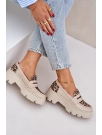 Dámské Kožené Mokasíny Na Platformě A Ploché Podpatky Leopardí Světle Béžové Zazoo 20191