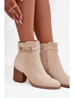 Dámské zimní boty na podpatku s ozdobným páskem béžové Galissa