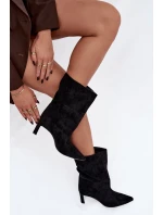 Nazouvací dámské kotníkové boty na jehlovém podpatku černé Solvienne