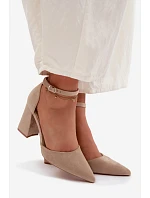 Lodičky na podpatku z imitace semiše béžové Selvra