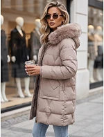 Dámská zimní prošívaná bunda s kapucí, světle béžová, FashionStreet TY5823 Dámská zimní prošívaná bunda s kapucí, světle béžová, FashionStreet TY5823