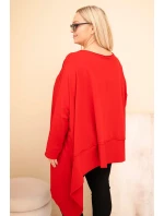 Dámská tunika Plus Size z bavlny s asymetrickým spodním lemem červená