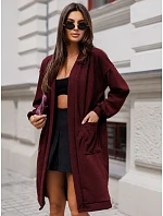 Dlouhý dámský oversize kardigan s kapsami, bordó, FashionStreet MY2584 Dlouhý dámský oversize kardigan s kapsami, bordó, FashionStreet MY2584