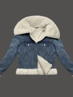 Světle modro/ecru džínová bunda s podšívkou typu beránek J Style (11Z8217)