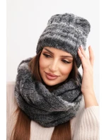 Dámská zimní souprava s mohairovou čepicí a šálou s nadýchanou strukturou K500 grafitová