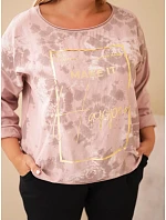 Dámská bavlněná halenka Plus Size s potiskem a výstřihem U růžová tmavá pudrová