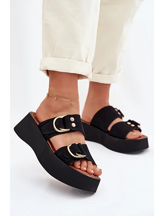 Dámské platformové sandály se zlatými sponami Černé Nelirae