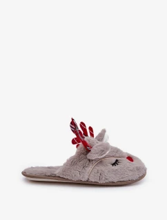 Vánoční Pantofle S Motivem Sobů Tmavě Béžové Sylaia