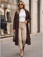 Dámský dvouřadý kabát s páskem, hnědý, FashionStreet NY0785 Dámský dvouřadý kabát s páskem, hnědý, FashionStreet NY0785