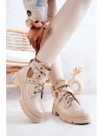 Kožené dámské kozačky s výřezy Světle béžová Everly