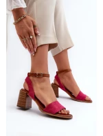 Dámské sandály na podpatku z eko semiše fuksie Ronvia Dámské sandály na podpatku z eko semiše fuksie Ronvia