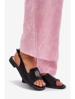 Elegantní Dámské Sandály Na Plochém Podpatku S Dekorací S.Barski KV51-082 Černé Elegantní Dámské Sandály Na Plochém Podpatku S Dekorací S.Barski KV51-082 Černé