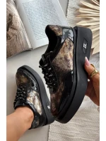 Dámské kožené šněrovací polobotky na platformě Artiker – černo/zlaté